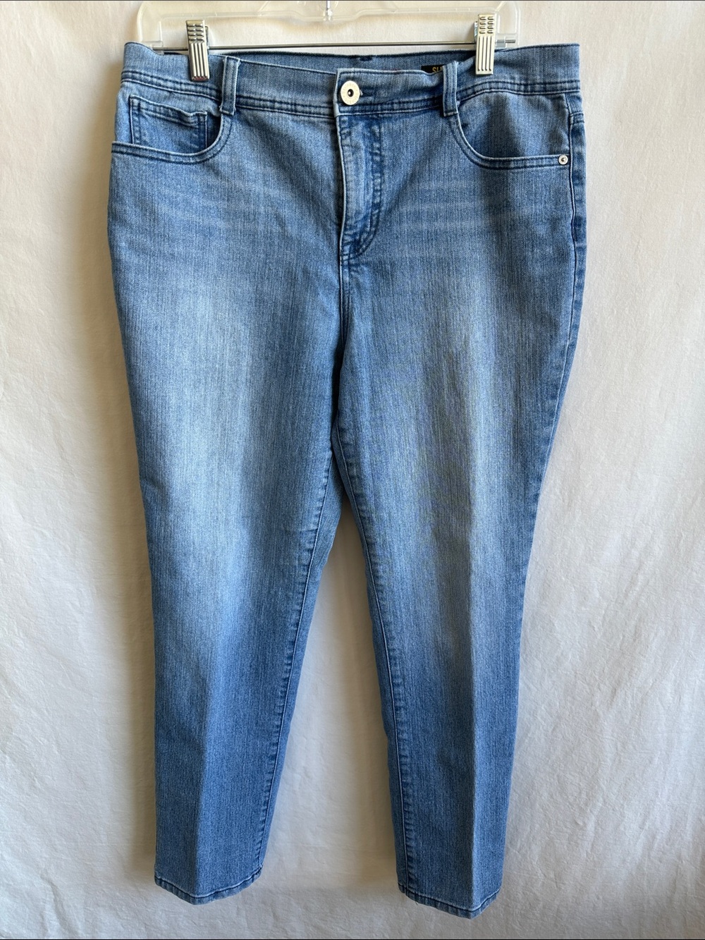 Style & Co. Denim slim leg light/medium wash blue jeans, size 14P